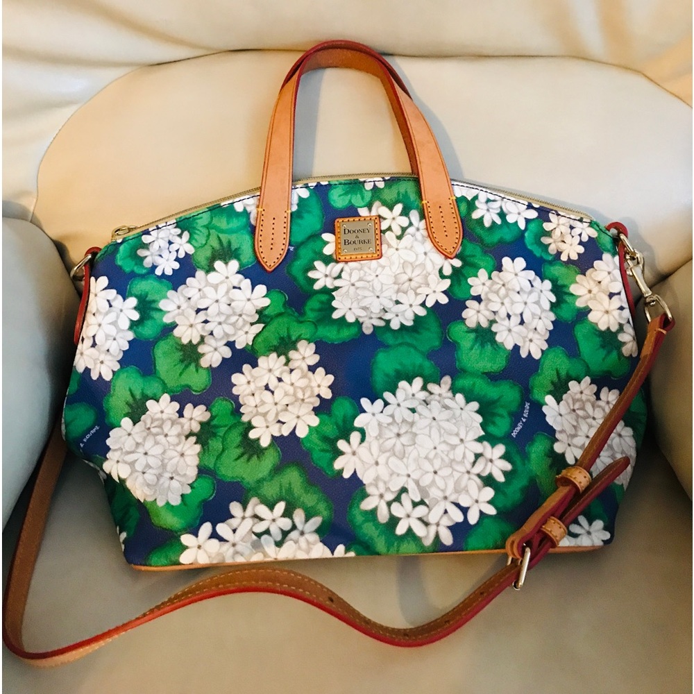 Dooney & Bourke satchel handbag. Green/Blue White floral design.